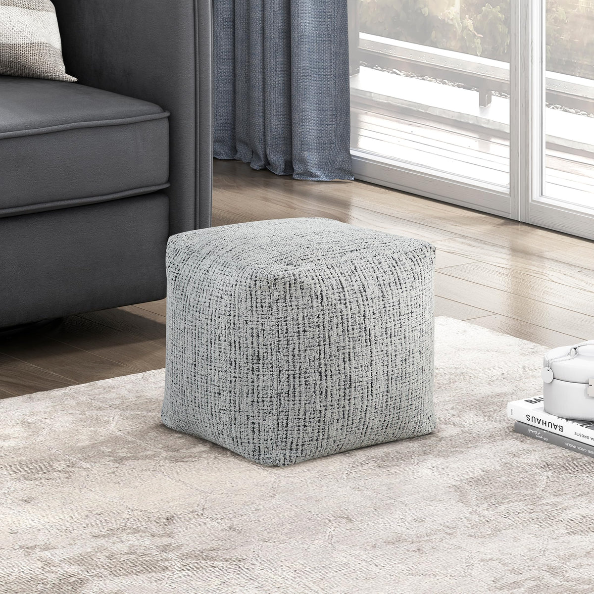 Lexicon Pouf Ottoman, Round Ottoman Foot Rest, Chenille Fabric Pouf, Small Foot Stools for Couch with Filling for Living Room/Bedroom, Multi-Color