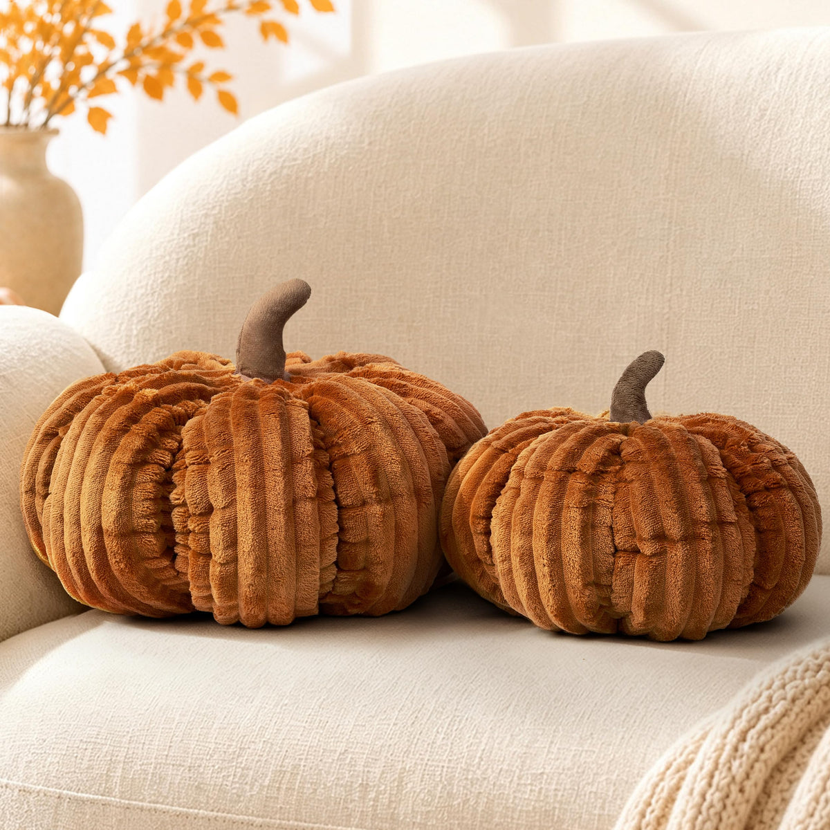 AELS Pumpkin Throw Pillows Set of 2, 14" Burnt Orange & Cinnamon Pillows
