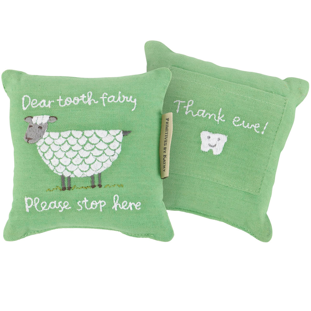 Primitives by Kathy Tooth Fairy Pillow, 5x5-inch - My BaBEE Tooth Keepsake with Storage Pocket for Rewards & Embroidered Bee Design
