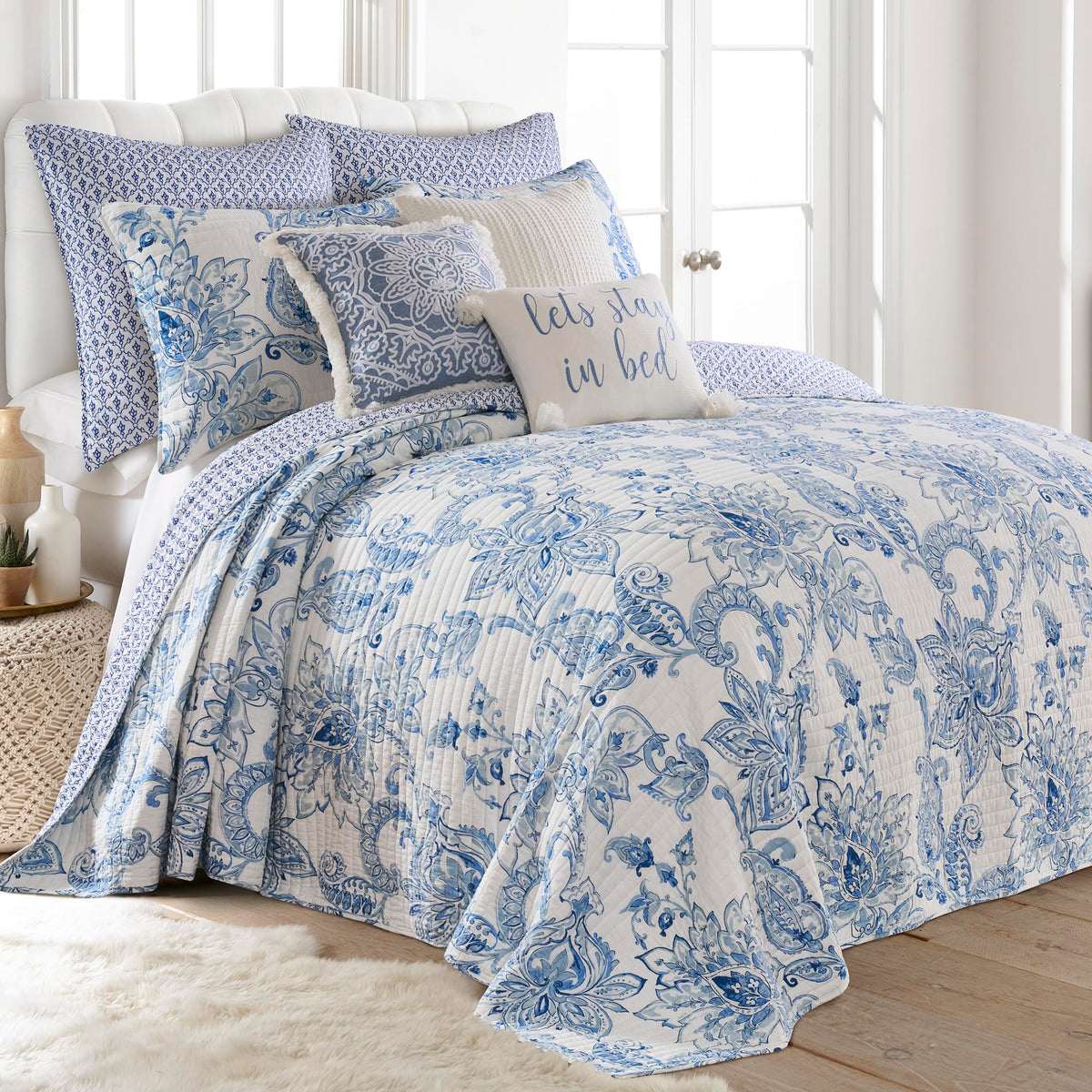 Levtex Home - Bennett - Decorative Pillow (14 x 18in.) - Stay in Bed - Blue and White