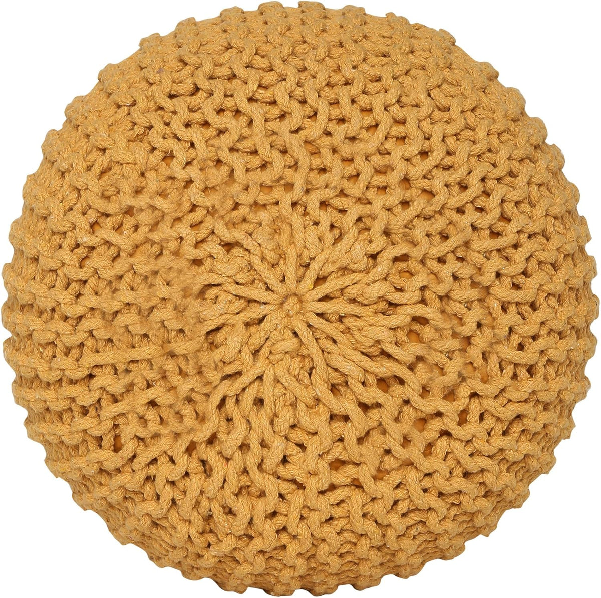 · REDEARTH · Round Pouf Ottoman - Hand Knitted Boho Poof - Mustard, Set of 2