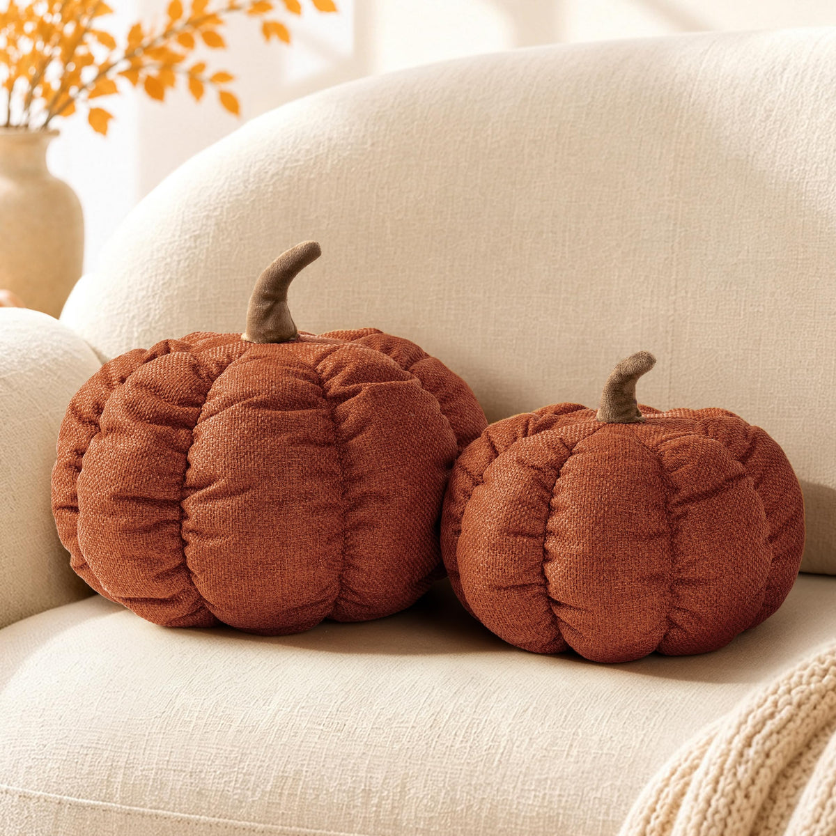 AELS Pumpkin Throw Pillows Set of 2, 14" Burnt Orange & Cinnamon Pillows
