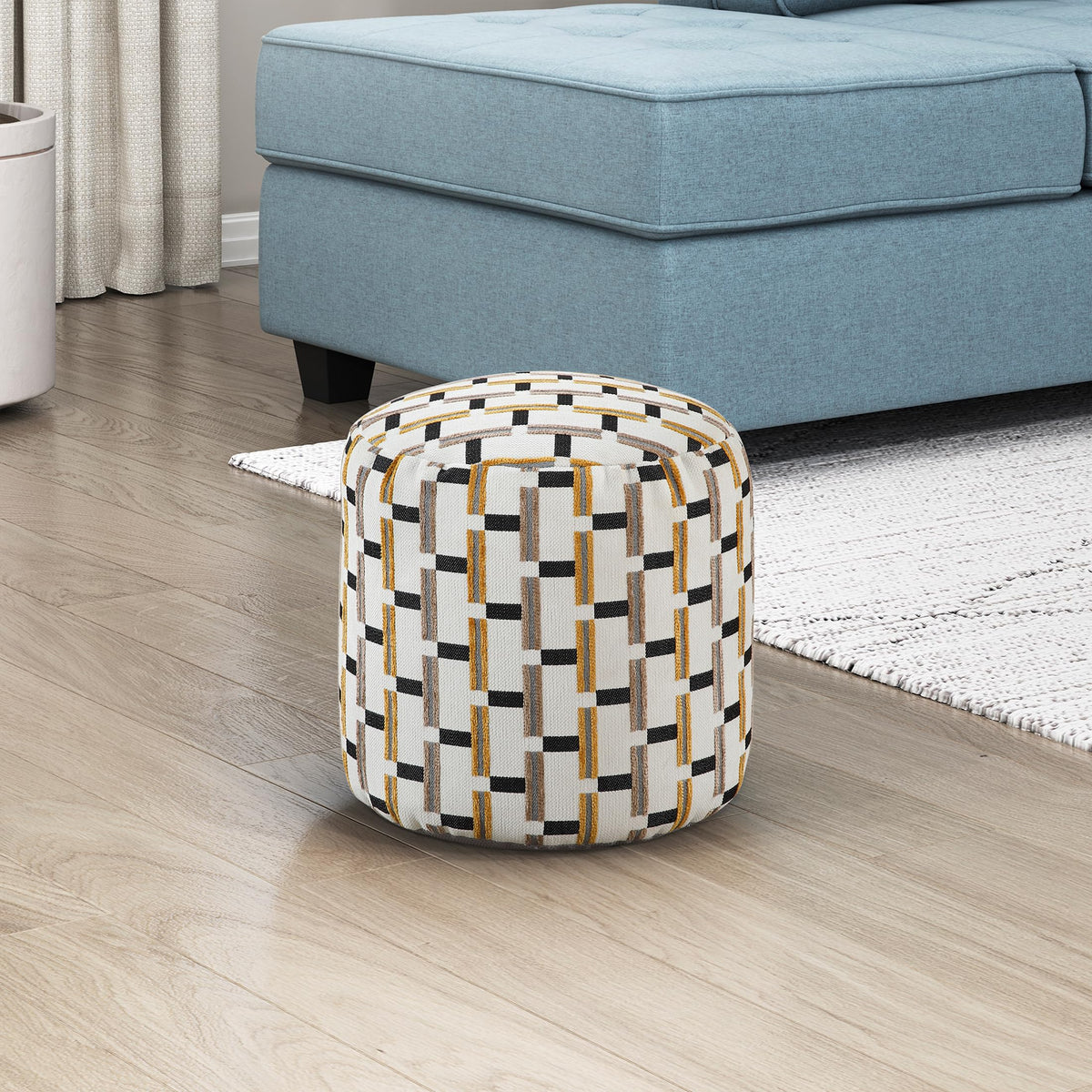 Lexicon Pouf Ottoman, Round Ottoman Foot Rest, Chenille Fabric Pouf, Small Foot Stools for Couch with Filling for Living Room/Bedroom, Multi-Color