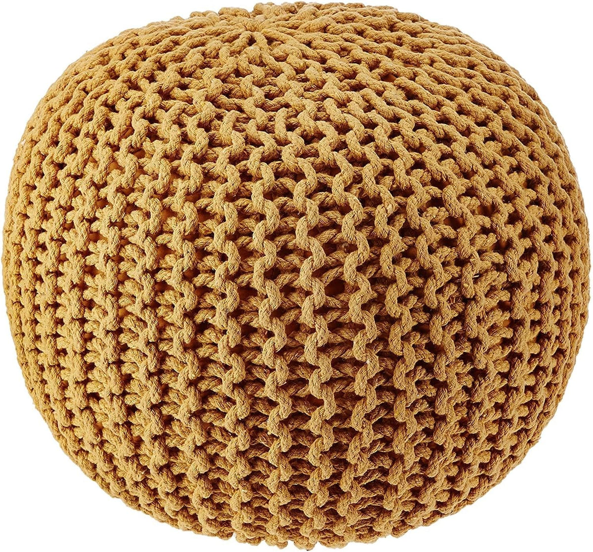 · REDEARTH · Round Pouf Ottoman - Hand Knitted Boho Poof - Mustard, Set of 2