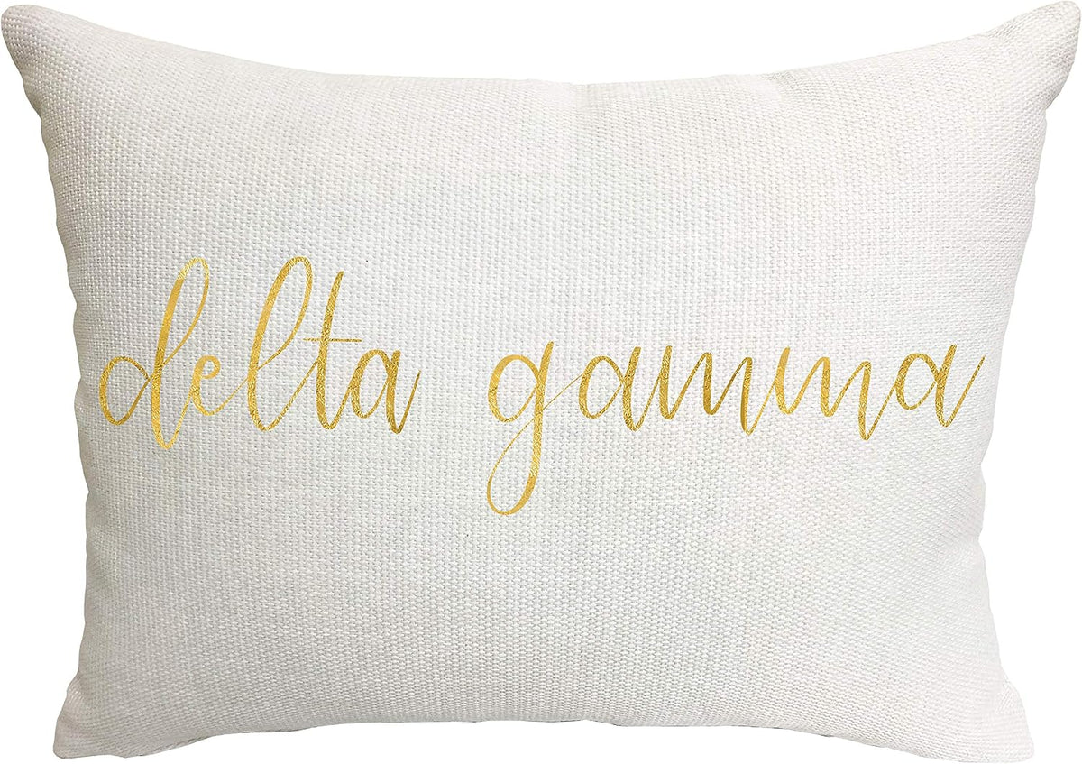 Sorority Shop Delta Gamma Pillow – Gold Script Design, 12" x 16" Lumbar Pillow Sorority
