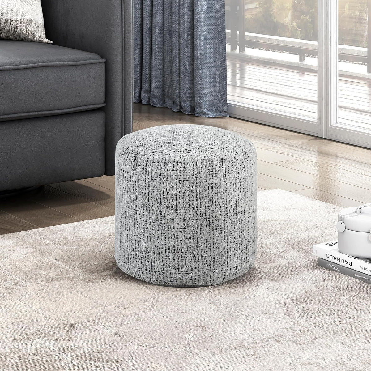 Lexicon Pouf Ottoman, Round Ottoman Foot Rest, Chenille Fabric Pouf, Small Foot Stools for Couch with Filling for Living Room/Bedroom, Multi-Color