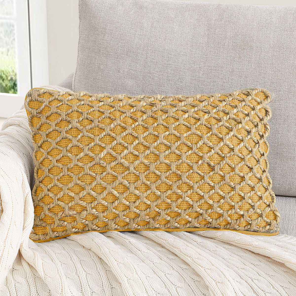 Boho Living Jada Decorative Throw, Includes Accent, Premium Woven Design, Living Room Décor, (1) 20" x 20" Pillow Cover with Insert, White