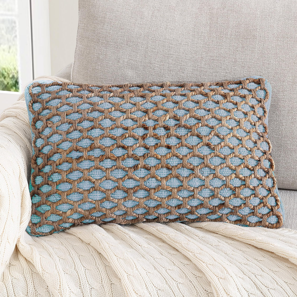 Boho Living Jada Decorative Throw, Includes Accent, Premium Woven Design, Living Room Décor, (1) 20" x 20" Pillow Cover with Insert, White