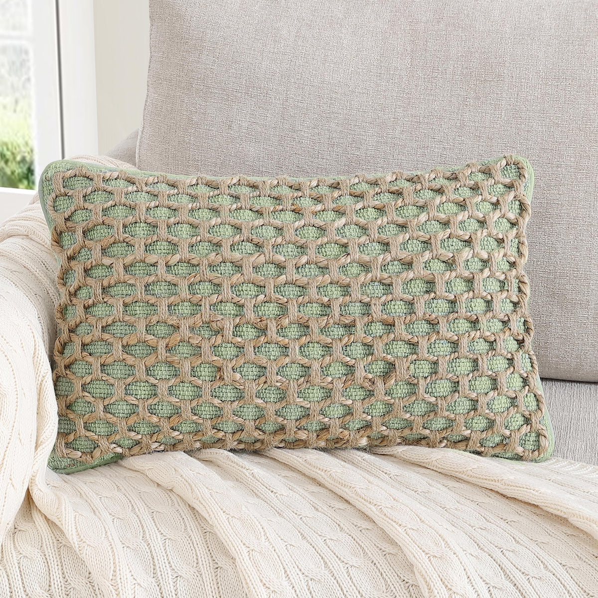 Boho Living Jada Decorative Throw, Includes Accent, Premium Woven Design, Living Room Décor, (1) 20" x 20" Pillow Cover with Insert, White