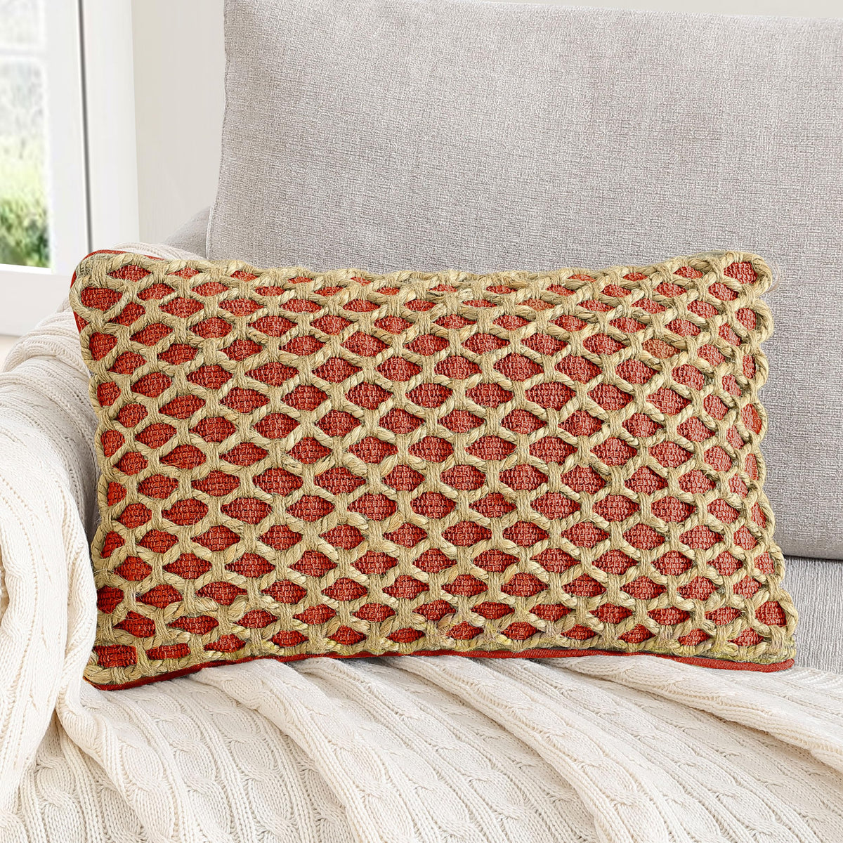 Boho Living Jada Decorative Throw, Includes Accent, Premium Woven Design, Living Room Décor, (1) 20" x 20" Pillow Cover with Insert, White