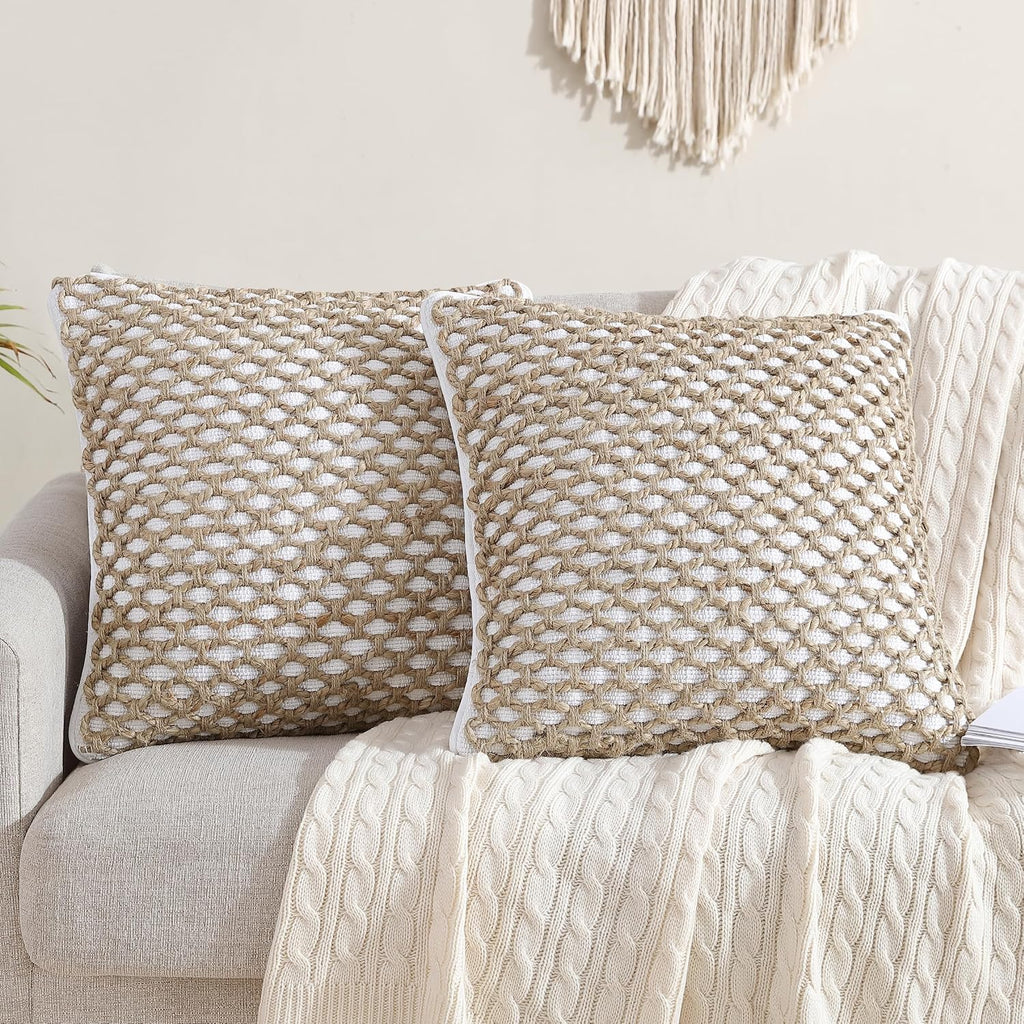 Boho Living Jada Decorative Throw, Includes Accent, Premium Woven Design, Living Room Décor, (1) 20" x 20" Pillow Cover with Insert, White