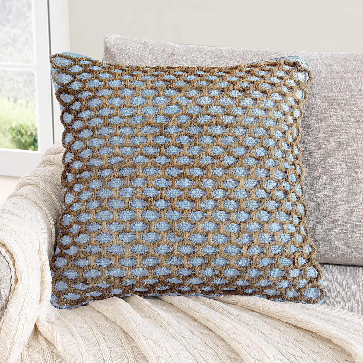 Boho Living Jada Decorative Throw, Includes Accent, Premium Woven Design, Living Room Décor, (1) 20" x 20" Pillow Cover with Insert, White