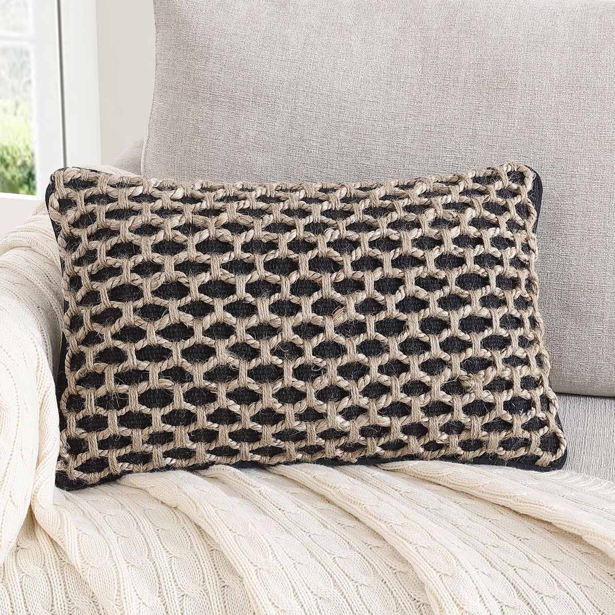 Boho Living Jada Decorative Throw, Includes Accent, Premium Woven Design, Living Room Décor, (1) 20" x 20" Pillow Cover with Insert, White