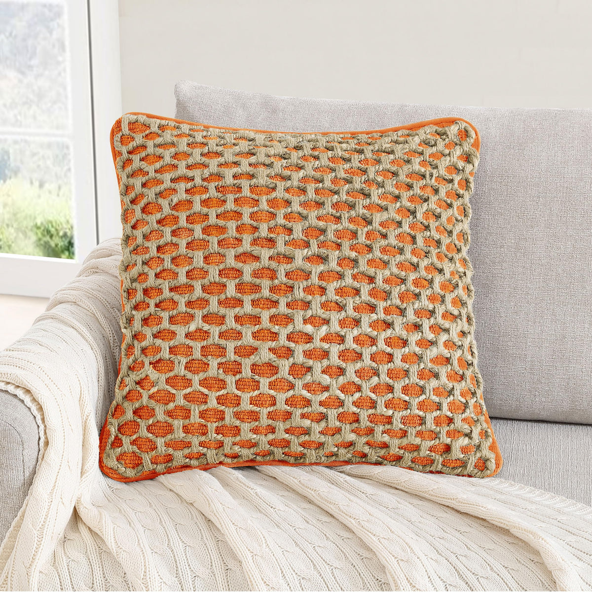 Boho Living Jada Decorative Throw, Includes Accent, Premium Woven Design, Living Room Décor, (1) 20" x 20" Pillow Cover with Insert, White
