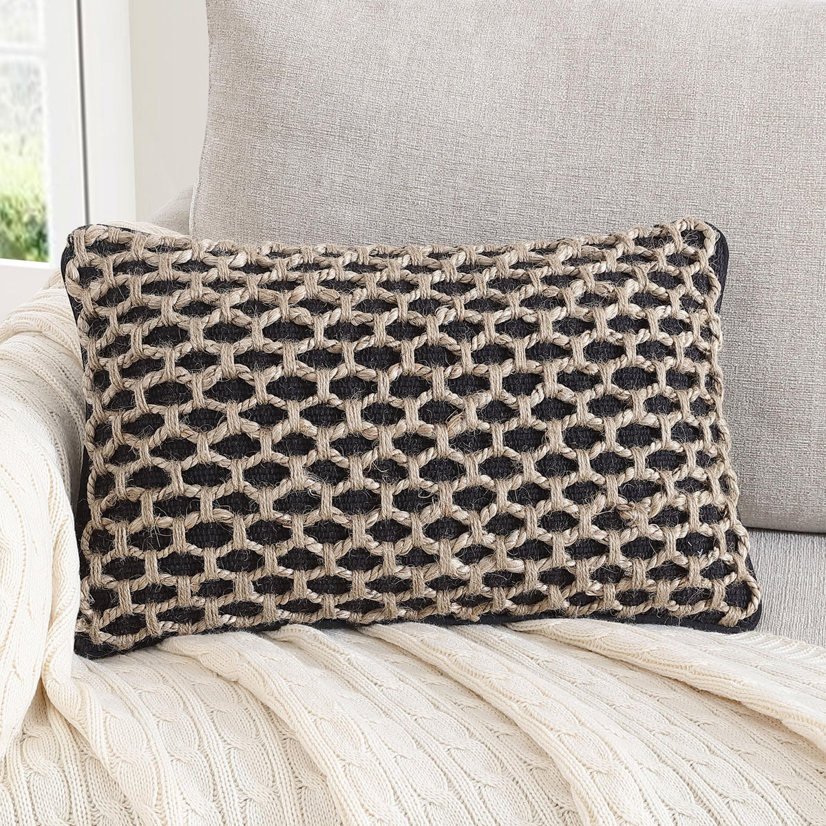 Boho Living Jada Decorative Throw, Includes Accent, Premium Woven Design, Living Room Décor, (1) 20" x 20" Pillow Cover with Insert, White